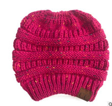 Load image into Gallery viewer, High Bun Ponytail Beanie Hat Chunky Soft Stretch Cable Knit Warm Fuzzy Lined Skull Beanie Acrylic Hats Men And Women
