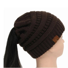 Load image into Gallery viewer, High Bun Ponytail Beanie Hat Chunky Soft Stretch Cable Knit Warm Fuzzy Lined Skull Beanie Acrylic Hats Men And Women
