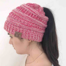 Load image into Gallery viewer, High Bun Ponytail Beanie Hat Chunky Soft Stretch Cable Knit Warm Fuzzy Lined Skull Beanie Acrylic Hats Men And Women
