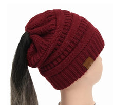 Load image into Gallery viewer, High Bun Ponytail Beanie Hat Chunky Soft Stretch Cable Knit Warm Fuzzy Lined Skull Beanie Acrylic Hats Men And Women
