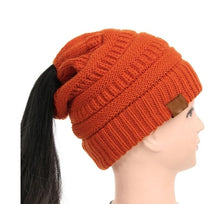 Load image into Gallery viewer, High Bun Ponytail Beanie Hat Chunky Soft Stretch Cable Knit Warm Fuzzy Lined Skull Beanie Acrylic Hats Men And Women
