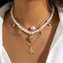 Charger l&#39;image dans la galerie, 3-piece Set Of Starfish Shell Pearl Necklace
