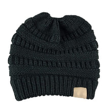 Load image into Gallery viewer, High Bun Ponytail Beanie Hat Chunky Soft Stretch Cable Knit Warm Fuzzy Lined Skull Beanie Acrylic Hats Men And Women
