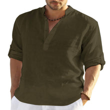 Charger l&#39;image dans la galerie, Men&#39;s Casual Cotton Linen Solid Color Long Sleeve Shirt Loose Stand Collar
