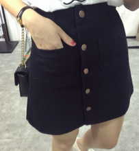 Charger l&#39;image dans la galerie, Front Button High Waist Denim Pencil Jean Skirt
