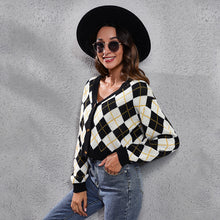 Load image into Gallery viewer, Retro Diamond Loose Knit Cardigan Short Sweater Women
