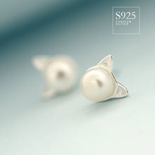 Load image into Gallery viewer, Sterling Pearl Sprouting Cat Earring
