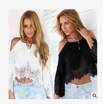 Sexy Chiffon Stitching Off-Shoulder Top