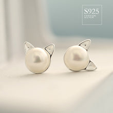 Load image into Gallery viewer, Sterling Pearl Sprouting Cat Earring
