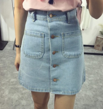 Charger l&#39;image dans la galerie, Front Button High Waist Denim Pencil Jean Skirt
