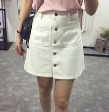 Charger l&#39;image dans la galerie, Front Button High Waist Denim Pencil Jean Skirt
