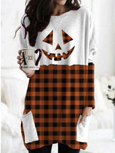 Load image into Gallery viewer, Halloween Pumpkin Face Check Print Pocket T-shirt
